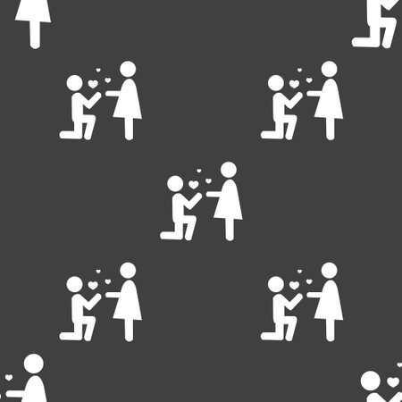 An offer of marriage icon sign. Seamless pattern on a gray background. Vector illustrationのイラスト素材