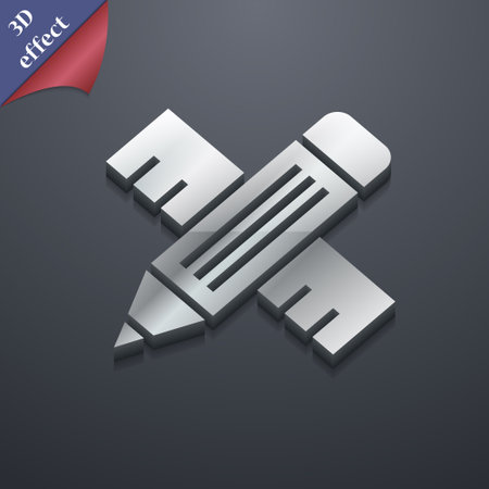 Pencil with ruler icon symbol. 3D style. Trendy, modern design with space for your text Vector illustrationのイラスト素材