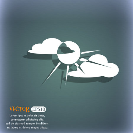 sun behind cloud icon. On the blue-green abstract background with shadow and space for your text. Vector illustrationのイラスト素材