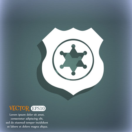 Sheriff, star icon. On the blue-green abstract background with shadow and space for your text. Vector illustrationのイラスト素材