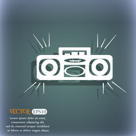 Radio cassette player icon. On the blue-green abstract background with shadow and space for your text. Vector illustrationのイラスト素材