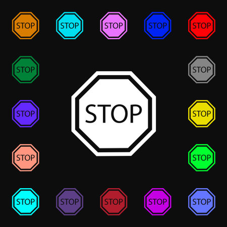 Stop icon sign. Lots of colorful symbols for your design. Vector illustrationのイラスト素材
