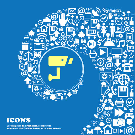 Surveillance Camera sign symbol. Nice set of beautiful icons twisted spiral into the center of one large icon. Vector illustrationのイラスト素材
