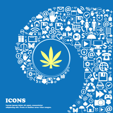 Cannabis leaf sign symbol. Nice set of beautiful icons twisted spiral into the center of one large icon. Vector illustrationのイラスト素材