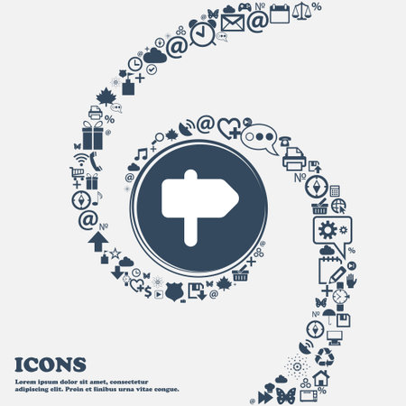 Information Road icon sign in the center. Around the many beautiful symbols twisted in a spiral. You can use each separately for your design. Vector illustrationのイラスト素材