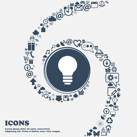 Light lamp, Idea icon sign in the center. Around the many beautiful symbols twisted in a spiral. You can use each separately for your design. Vector illustrationのイラスト素材