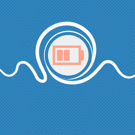 Battery half level sign icon. Low electricity symbol. Blue and white abstract background flecked with space for text and your design. illustrationの写真素材
