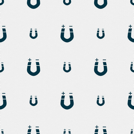 horseshoe magnet, magnetism, magnetize, attraction icon sign. Seamless pattern with geometric texture. illustrationの写真素材