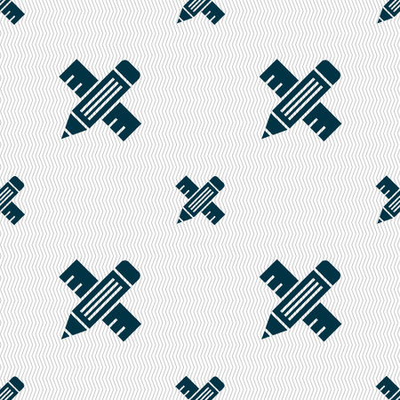 Pencil with ruler icon sign. Seamless pattern with geometric texture. illustrationの写真素材