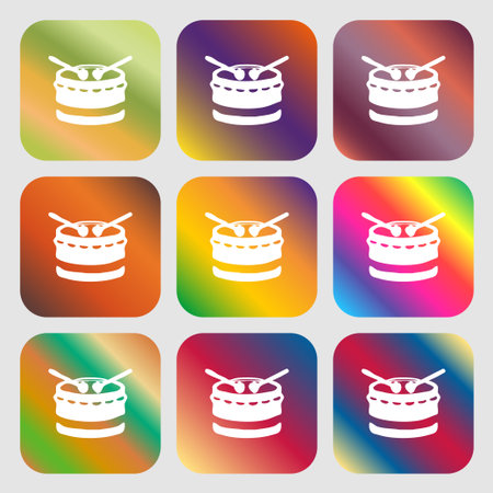 drum icon. Nine buttons with bright gradients for beautiful design. Vector illustrationのイラスト素材