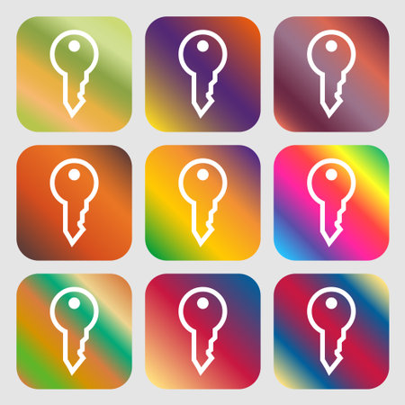 Key icon. Nine buttons with bright gradients for beautiful design. Vector illustrationのイラスト素材