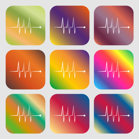 Cardiogram monitoring sign icon. Heart beats symbol . Nine buttons with bright gradients for beautiful design. Vector illustrationのイラスト素材