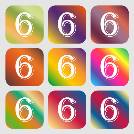 number six icon sign . Nine buttons with bright gradients for beautiful design. Vector illustrationのイラスト素材