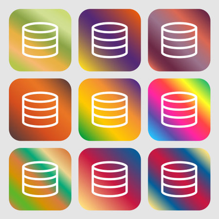Hard disk and database icon. Nine buttons with bright gradients for beautiful design. Vector illustrationのイラスト素材