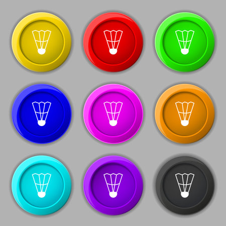 Shuttlecock icon sign. symbol on nine round colourful buttons. Vector illustrationのイラスト素材