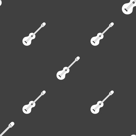 acoustic guitar icon sign. Seamless pattern on a gray background. Vector illustrationのイラスト素材