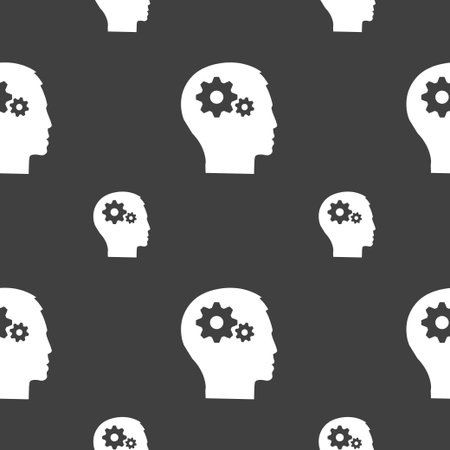Pictograph of gear in head icon sign. Seamless pattern on a gray background. Vector illustrationのイラスト素材