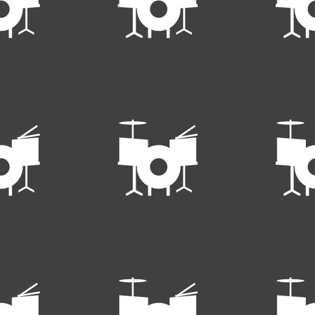 Drum Icon sign. Seamless pattern on a gray background. Vector illustrationのイラスト素材