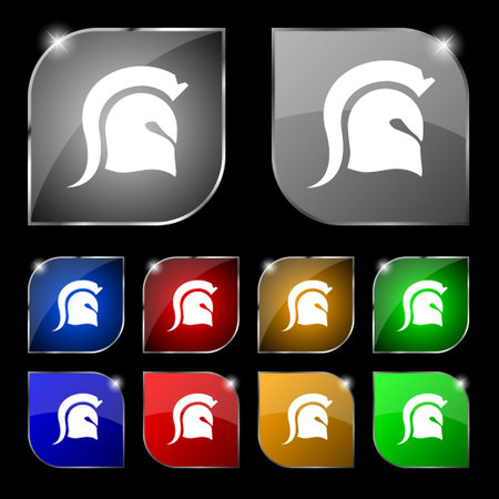 Spartan Helmet icon sign. Set of ten colorful buttons with glare. Vector illustration sign. Set of ten colorful buttons with glare. Vector illustrationのイラスト素材