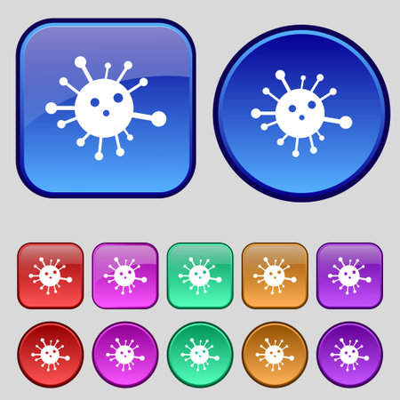 Bacteria icon sign. A set of twelve vintage buttons for your design. Vector illustrationのイラスト素材