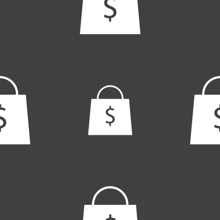 shopping bag icon sign. Seamless pattern on a gray background. Vector illustrationのイラスト素材