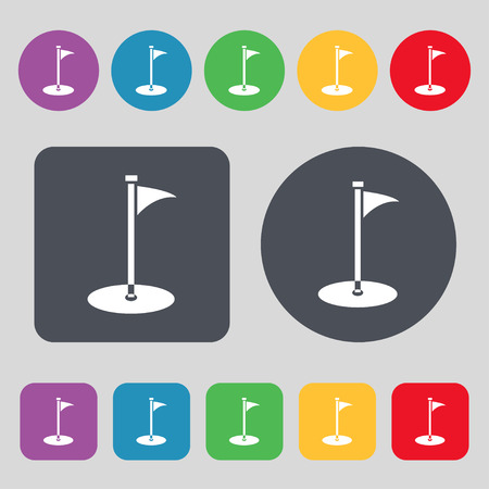 Golf icon sign. A set of 12 colored buttons. Flat design. Vector illustrationのイラスト素材
