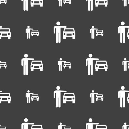 person up hailing a taxi icon sign. Seamless pattern on a gray background. Vector illustrationのイラスト素材
