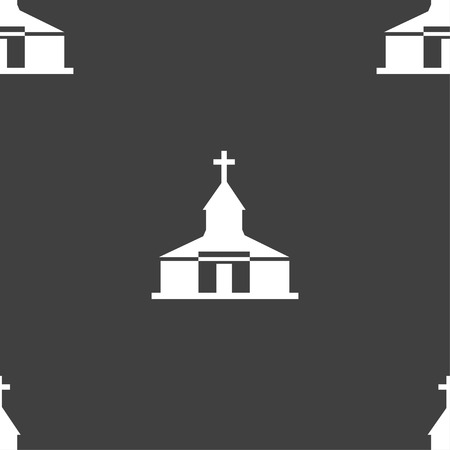 Church Icon sign. Seamless pattern on a gray background. Vector illustrationのイラスト素材