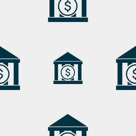 bank vector icon sign. Seamless pattern with geometric texture. Vector illustrationのイラスト素材