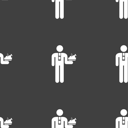 Waiter icon sign. Seamless pattern on a gray background. Vector illustrationのイラスト素材
