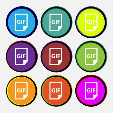 File GIF icon sign. Nine multi colored round buttons. Vector illustrationのイラスト素材