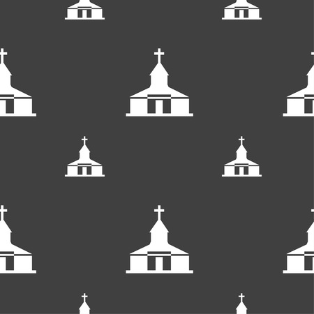 Church Icon sign. Seamless pattern on a gray background. Vector illustrationのイラスト素材