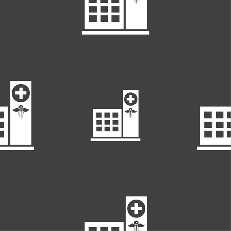 Hospital icon sign. Seamless pattern on a gray background. Vector illustrationのイラスト素材