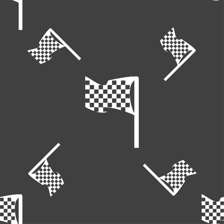 racing flag icon sign. Seamless pattern on a gray background. Vector illustrationのイラスト素材