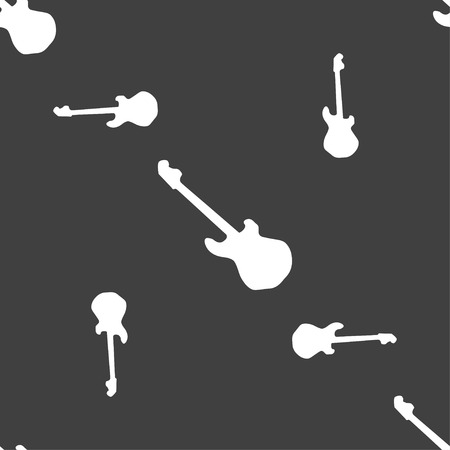 Guitar icon sign. Seamless pattern on a gray background. Vector illustrationのイラスト素材