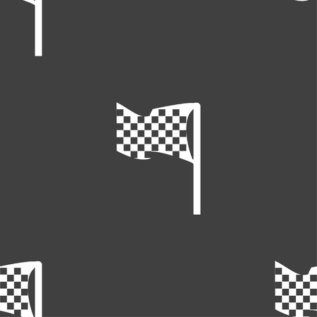 racing flag icon sign. Seamless pattern on a gray background. Vector illustrationのイラスト素材
