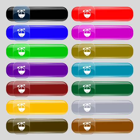 Perfume icon sign. Set from fourteen multi-colored glass buttons with place for text. Vector illustrationのイラスト素材