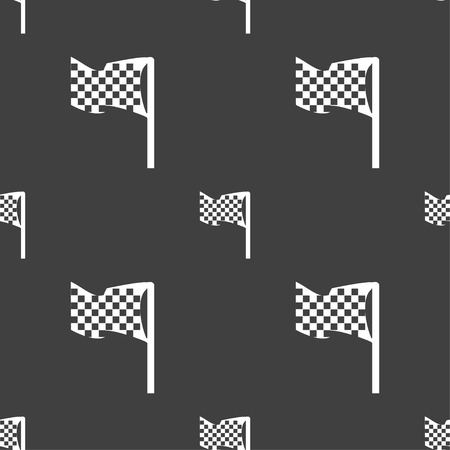 racing flag icon sign. Seamless pattern on a gray background. Vector illustrationのイラスト素材