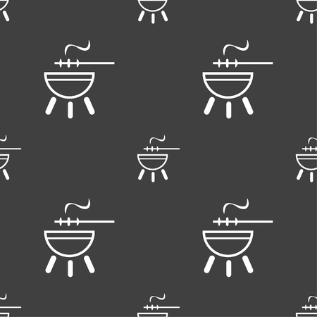 barbecue icon sign. Seamless pattern on a gray background. Vector illustrationのイラスト素材