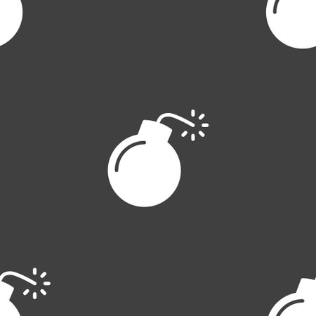 bomb icon sign. Seamless pattern on a gray background. Vector illustrationのイラスト素材