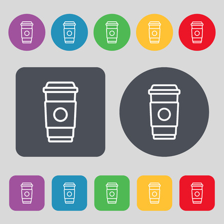 Coffee cup icon sign. A set of 12 colored buttons. Flat design. Vector illustrationのイラスト素材
