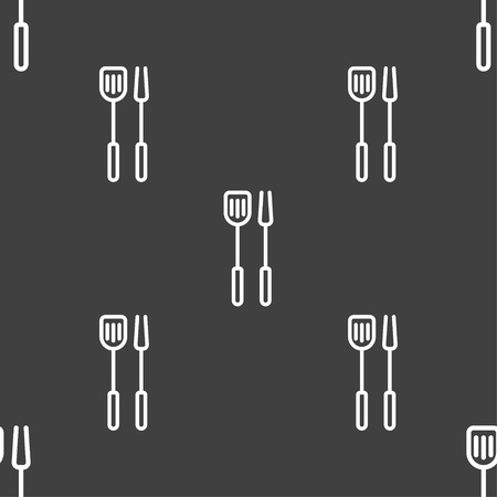Kitchen utensils set icon sign. Seamless pattern on a gray background. Vector illustrationのイラスト素材