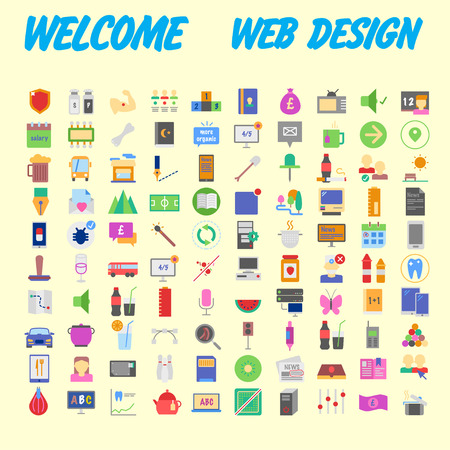 Orange background 100 universal Icon Set for web and mobile. Vector illustrationのイラスト素材