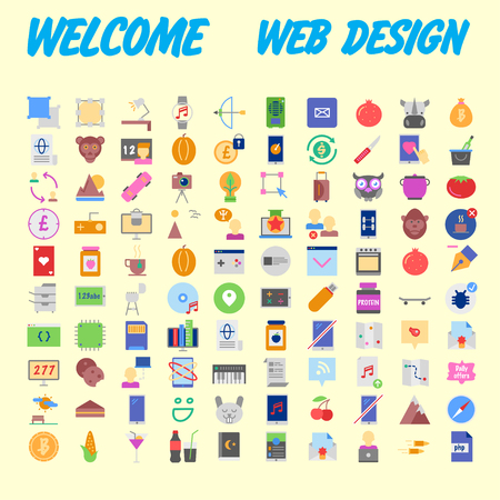 set of 100 flat style education icons, vector illustrationのイラスト素材