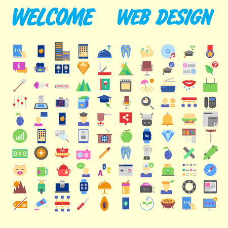 Flat seo optimization, business startup and essential, advertising, banking and finance icons set for website and mobile site and apps. Simple pictogram pack. Vector illustrationのイラスト素材