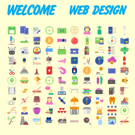 100 universal icons for web design on different topics. Vector illustrationのイラスト素材