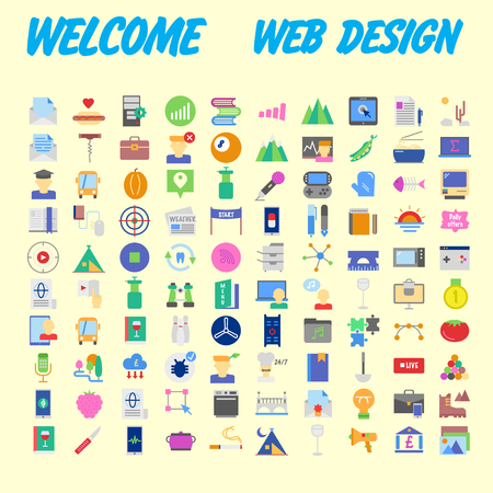 Flat seo optimization, business startup and essential, advertising, banking and finance icons set for website and mobile site and apps. Simple pictogram pack. Vector illustrationのイラスト素材