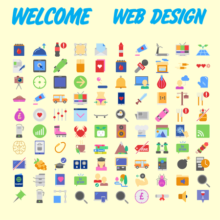 set of 100 flat style education icons, vector illustrationのイラスト素材