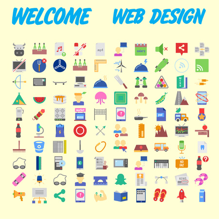 set of 100 flat style education icons, vector illustrationのイラスト素材