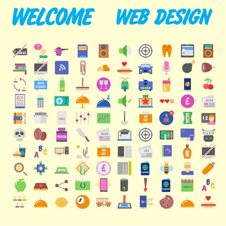 Orange background 100 universal Icon Set for web and mobile. Vector illustrationのイラスト素材